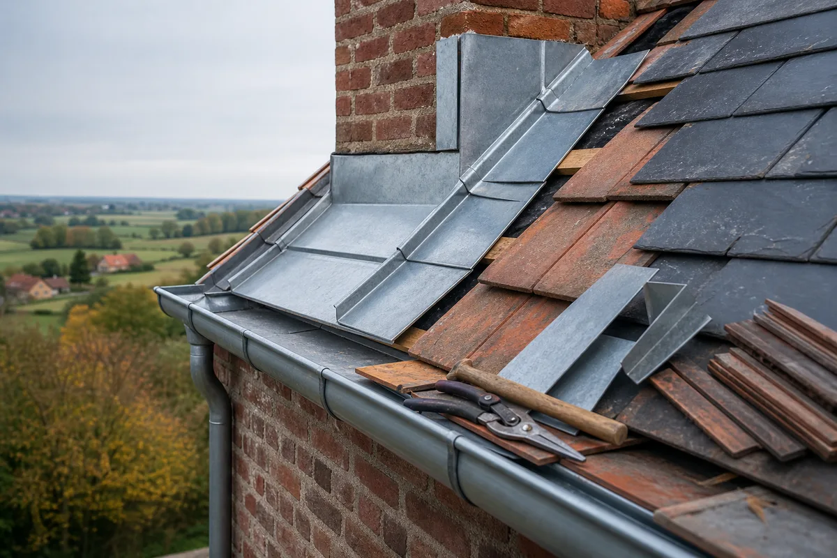 Toits de tuiles mécaniques rouges d’un quartier de la métropole lilloise sous un ciel gris changeant