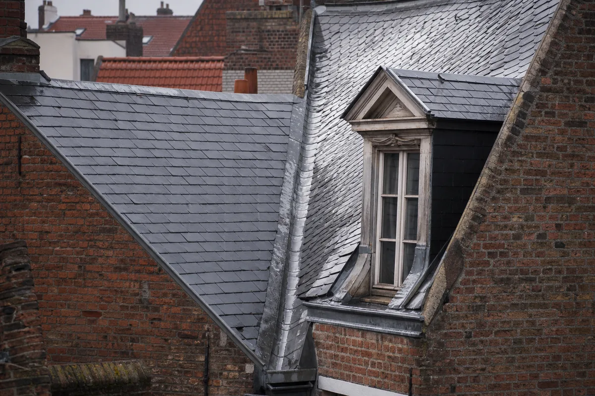 Toitures en ardoise et chéneaux en zinc du Vieux-Lille sous une lumière grise douce